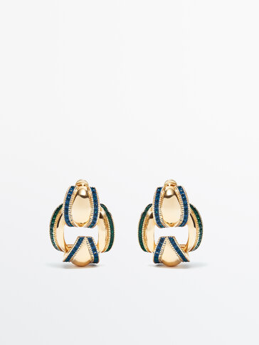 Gold-plated double coloured pieces earrings - Studio