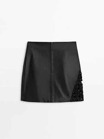 Embroidered nappa leather skirt with beading - Studio