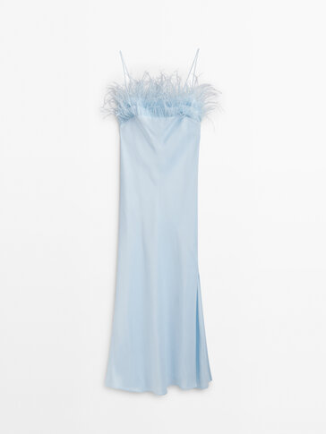 Long dress with feather details -Studio