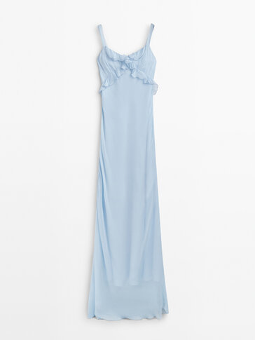 Μακρύ φόρεμα με τιράντες και λεπτομέρεια βολάν -Studio