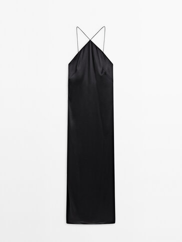 Μακρύ σατινέ φόρεμα με τιράντες -Studio