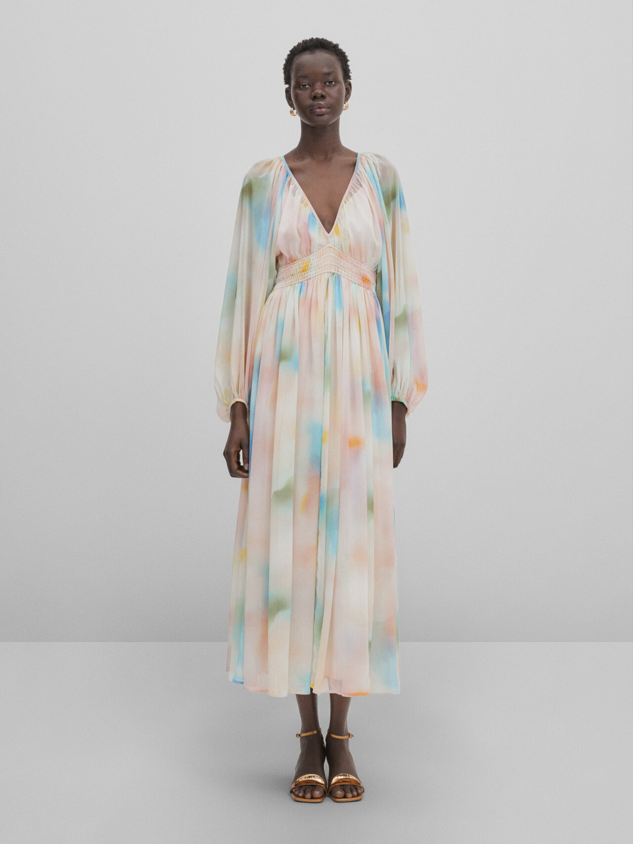 【Massimo Dutti】Long flowing printed dress Massimo Dutti Long Flowing Printed Dress In Rosa | ModeSens