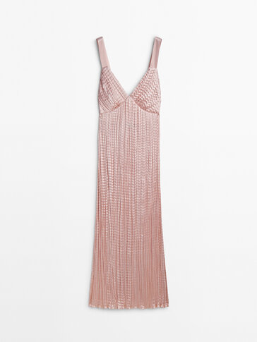Pleated satin dress with slits - Studio
