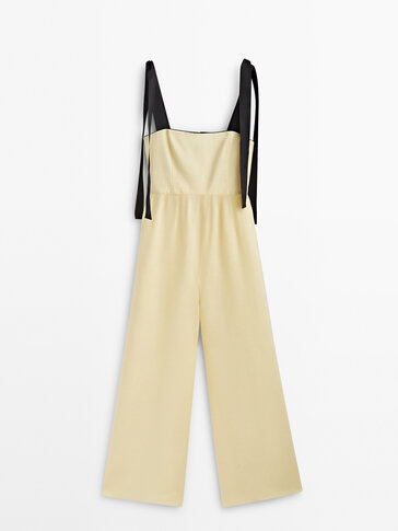 Linen jumpsuit with contrast straps -Studio