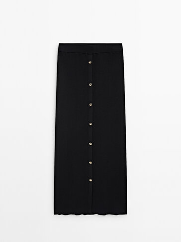 Ribbed midi skirt with buttons - Studio