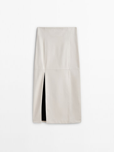 Long leather skirt with opening - Studio