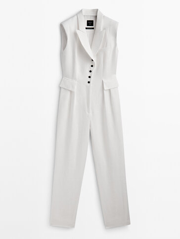 Linen tailored jumpsuit with shoulder pads - Studio · White