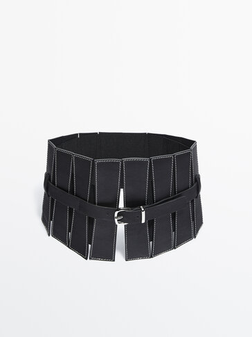 Leather sash belt with topstitching pieces -Studio