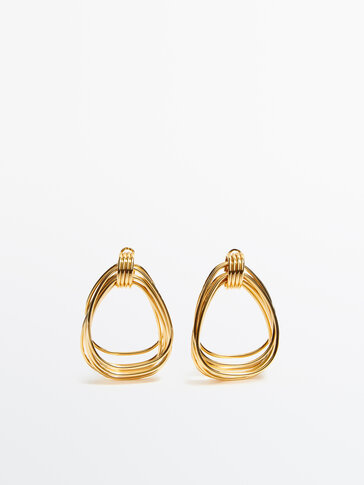 Gold-plated oval multi-hoop earrings - Studio