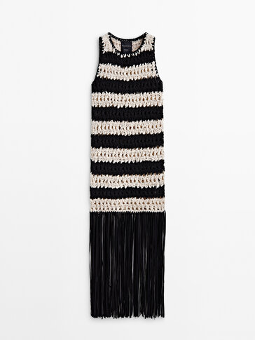 Striped braided knit dress with fringing - Studio
