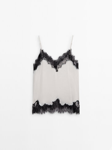 Camisole top with contrast lace - Studio