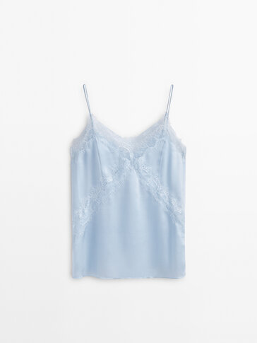 Satin camisole top with lace detail - Studio