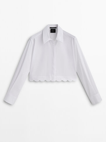 Cropped shirt with wavy detail - Studio · White, Black · Shirts ...