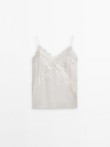 Satin camisole top with lace detail - Studio