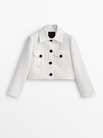 Short linen jacquard jacket -Studio
