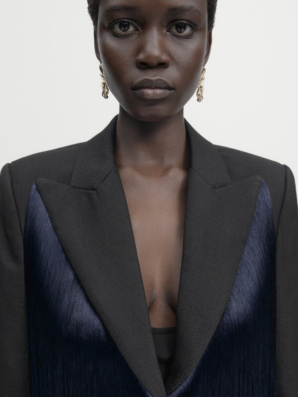 Cropped blazer with fringe detail - Studio · Black · Dressy | Massimo Dutti