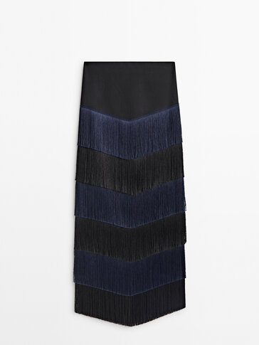 Long skirt with fringe detail -Studio