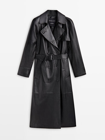 Leather trench coat with belt Studio Black Coats And Jackets