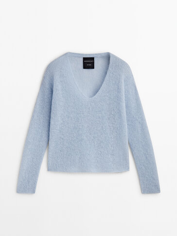 V-neck cropped knit sweater - Studio
