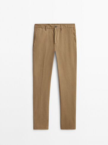 Linen and cotton blend trousers with double dart detail  Massimo Dutti