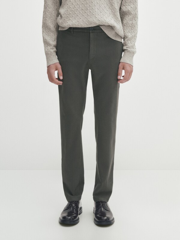 Slim-fit tricotine chino trousers · Khaki, Beige, Navy Blue · Dressy ...