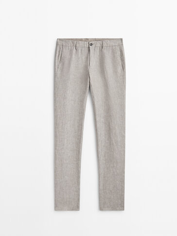 100% linen tapered fit chino trousers