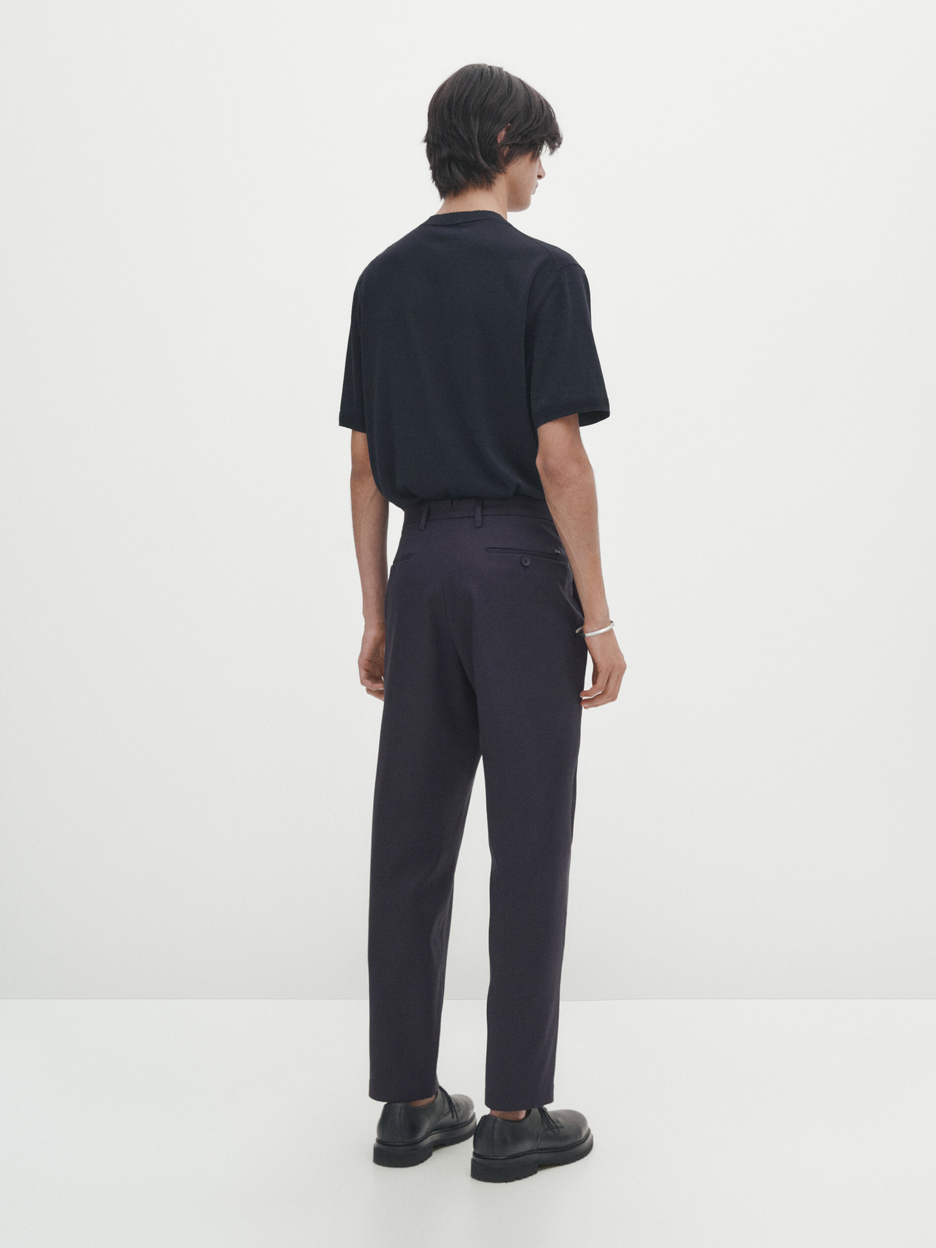 Relaxed fit satin chino trousers · Navy Blue, Beige, Charcoal 