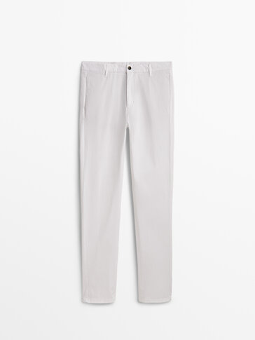 Tapered fit cotton blend chino trousers