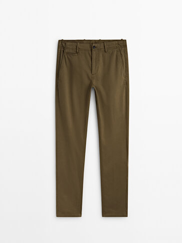 Tapered fit satin comfort chino trousers