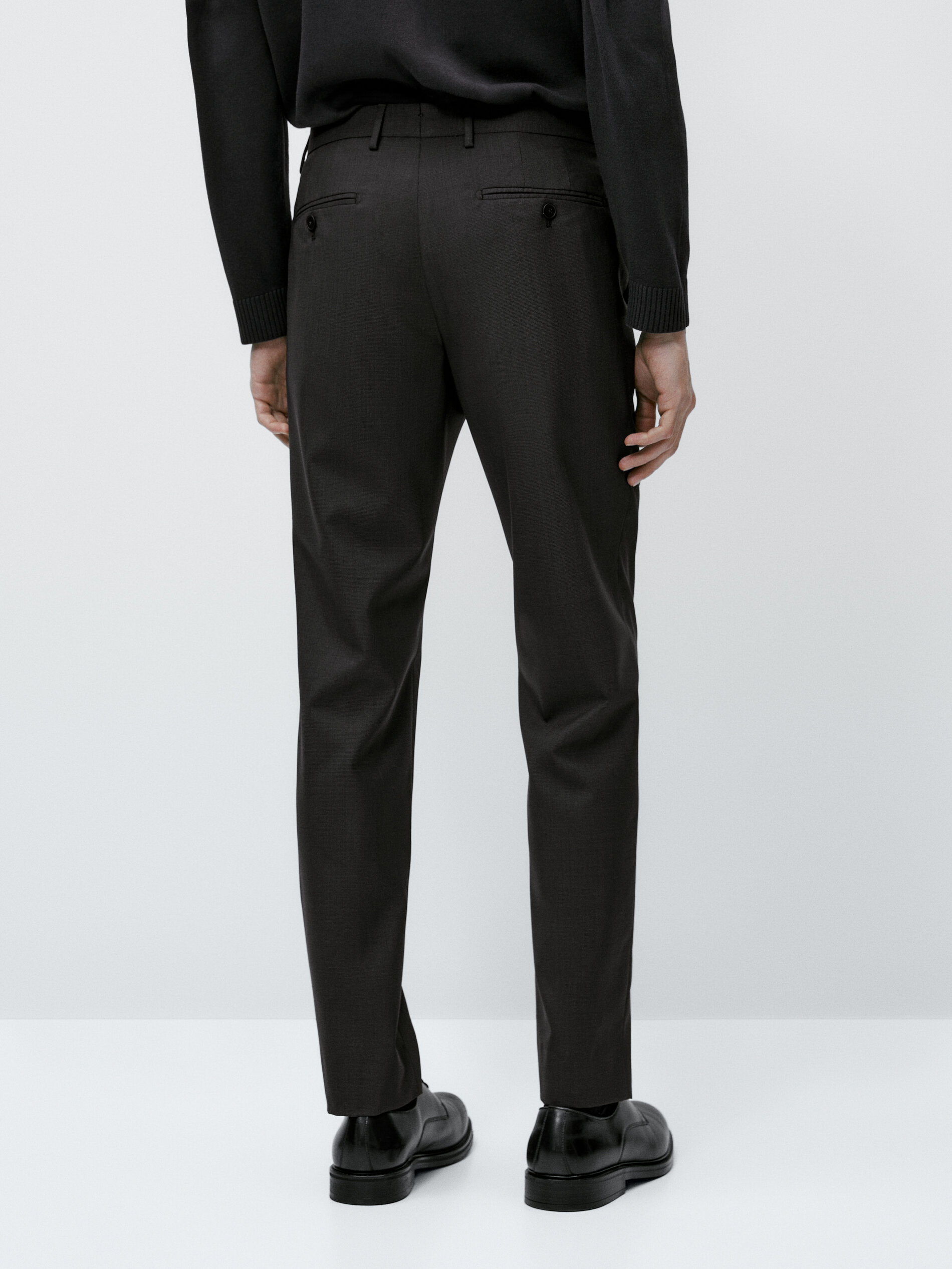 Blue check texture wool suit trousers · Navy Blue · Dressy | Massimo Dutti