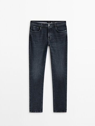 Regular-fit dirty wash jeans