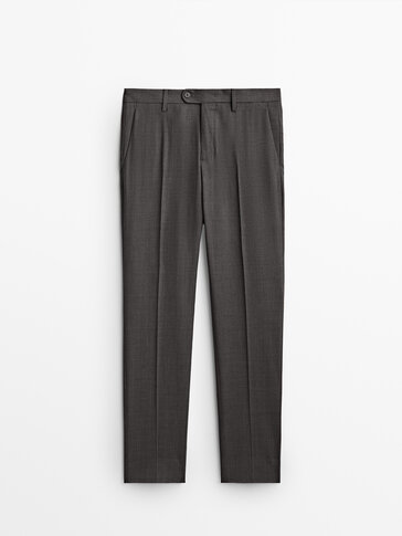Sive elastične volnene hlače od kompleta