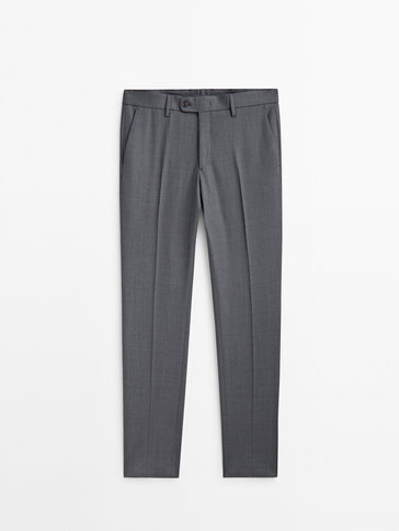 Grey fil-à-fil wool suit trousers