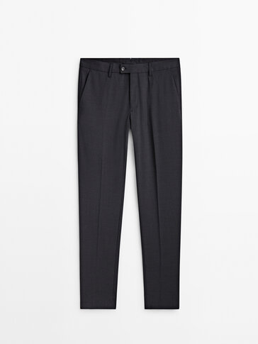 Grey bi-stretch wool suit trousers