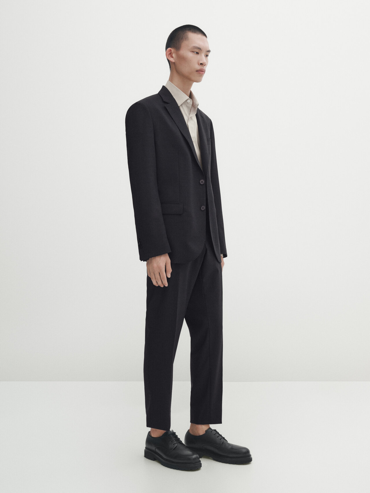 Massimo Dutti Grey Bi-stretch Wool Suit Trousers In Grau
