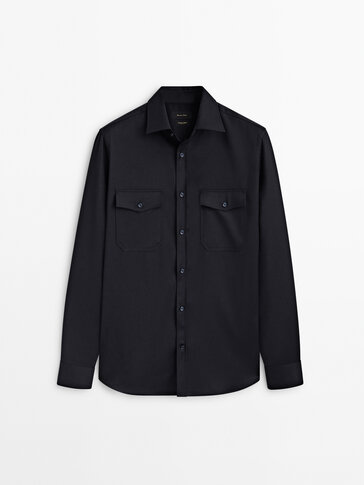 Regular fit merino wool blend shirt with pockets