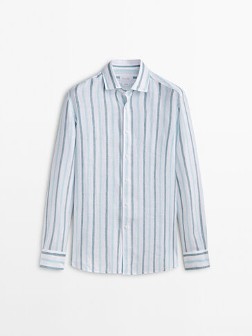 Camisa raias dobre ton liño slim fit