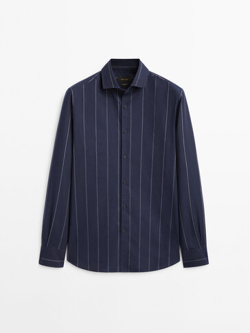 Regular fit striped cotton and linen blend shirt