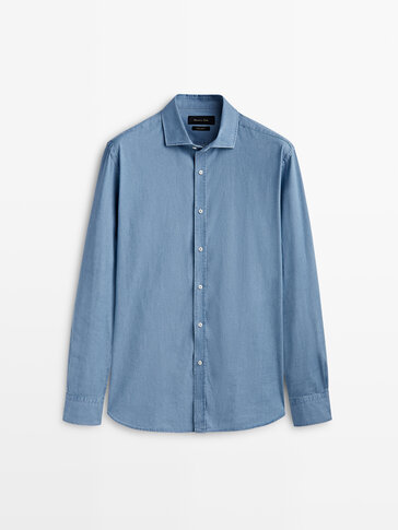 Regular-fit bleach wash denim shirt