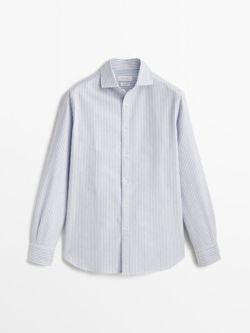Slim fit melange striped Oxford shirt · Light Blue · Shirts