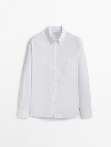 Camisa mistura de algodão elástico regular fit com bolso