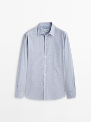 Slim fit micro-stripe two-ply cotton shirt