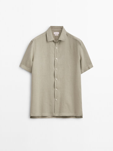Regular fit short sleeve linen shirt