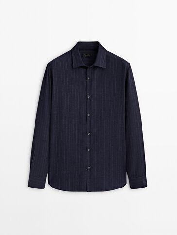 Regular fit striped cotton and wool blend shirt