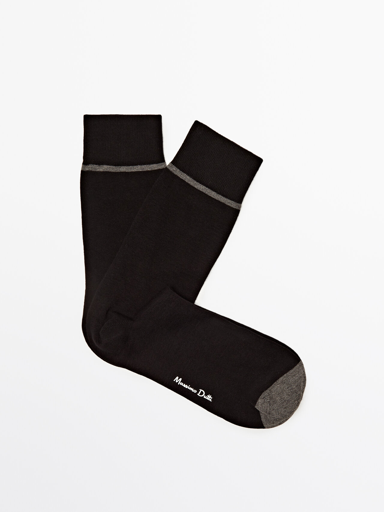 Massimo Dutti Long Socks With Contrast Horizontal Stripe In Black