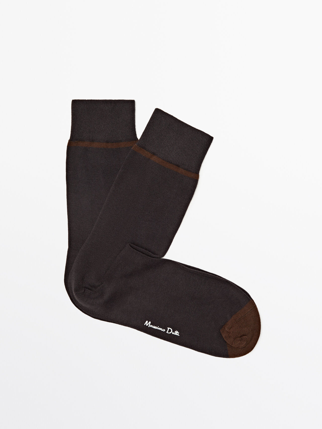 Massimo Dutti Long Socks With Contrast Horizontal Stripe In Brown