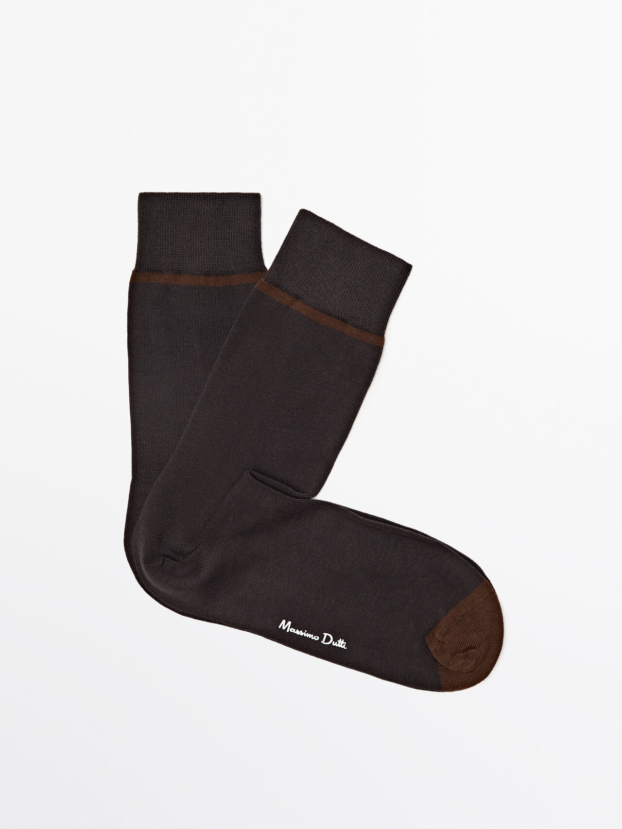 Massimo Dutti Long Socks With Contrast Horizontal Stripe In Charcoal