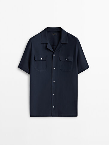 Κοντομάνικο πουκάμισο με μικρό twill σχέδιο και τσέπες