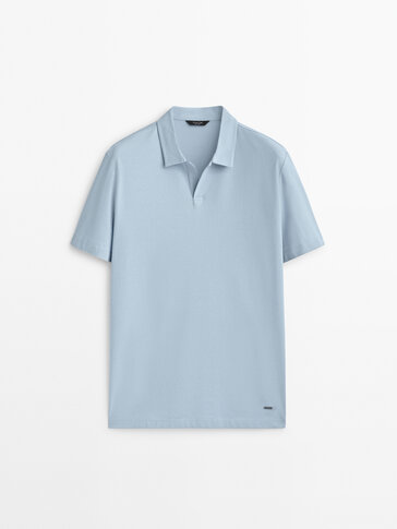 Cotton check texture knit polo shirt