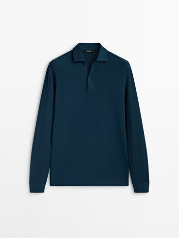 Long sleeve polo shirt in a cotton and wool blend
